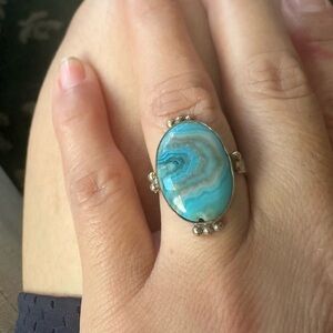 Blue Agate 925 Silver Ring size7 1/2